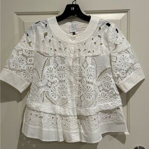 HD In Paris White Lace Button-Up Blouse
